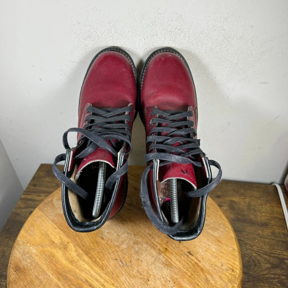 Original Chippewa Mens 1901G26 Cherry Red Leather Service Boots Vibram USA 7.5 D